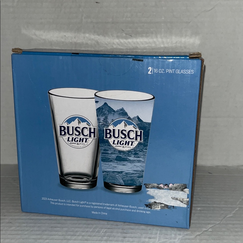 Busch Light 16 oz Pint Glasses set 2 New w/ box